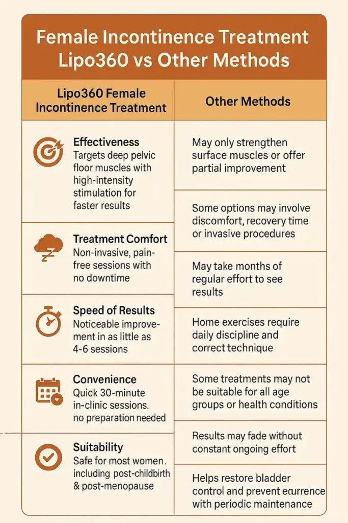 Comprehensive Guide To Female Incontinence Treatment Options 1 Table showing benefits of incontinence treatment Virginia Water